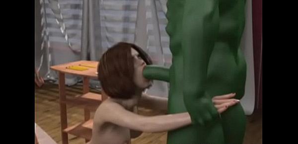  3D Green Alien Destroys Girl